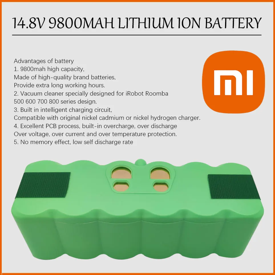 Upgrade 14.8V 5000mAh lithium ion battery for iRobot Roomba 800 700 600 series 895 891 890 880 870 860 675 760 770 780
Upgrade 14.8V 5000mAh lithium ion battery for iRobot Roomba 800 700 600 series 895 891 890 880 870 860 675 760 770 780