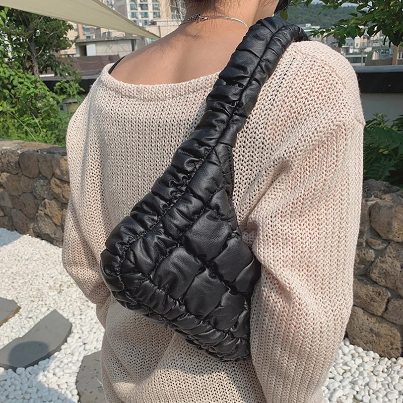 

Ruched Tote Shoulder Bags Quilted Women Designer Handbags Padded Armpit Bags for Women Mini Cotton Cloud Purses Female Tote Chic