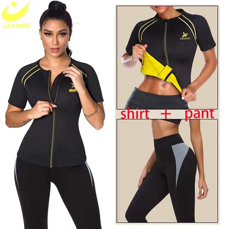 LAZAWG Ladies Neoprene Sweat Sauna Top Zip Contrast Design Nylon Short Sleeve Workout Slimming Weight Loss Tank Gym Body Shaper 
LAZAWG Ladies Neoprene Sweat Sauna Top Zip Contrast Design Nylon Short Sleeve Workout Slimming Weight Loss Tank Gym Body Shaper