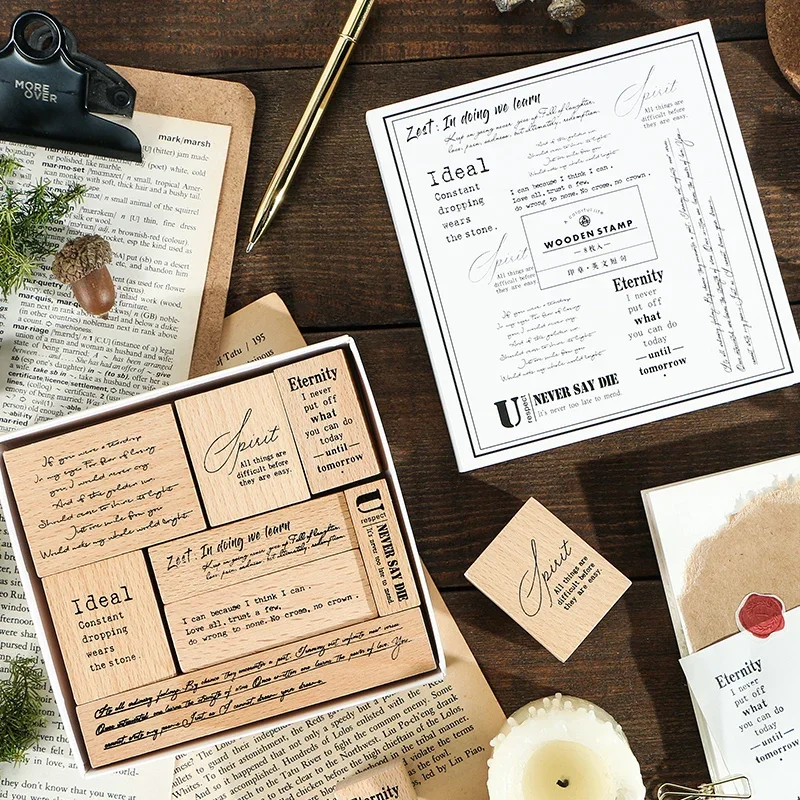 Scrapbooking Stationery Set Vintage Journal English Stamps Ins Decor Journamm Creative Junk Phrase Supplies 8pcs/pack Wooden
Scrapbooking Stationery Set Vintage Journal English Stamps Ins Decor Journamm Creative Junk Phrase Supplies 8pcs/pack Wooden