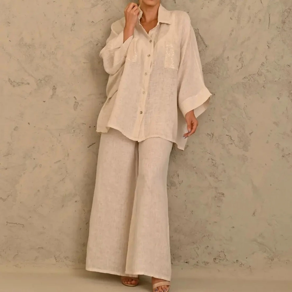 

Женский комплект из двух предметов, рубашка с длинным рукавом, топ и брюки, модный офисный комплект, подходящие комплекты одежды для женщин, лето-осень