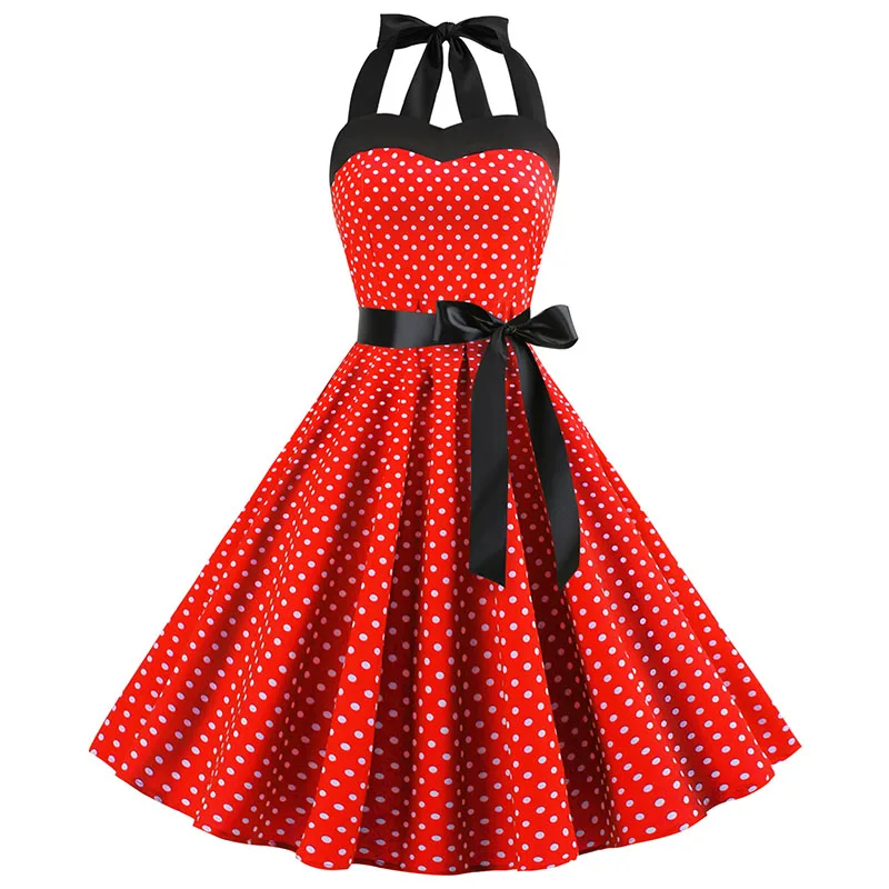 

Sexy Retro Red Polka Dot Dress Audrey Hepburn Vintage Halter Dress 50s 60s Gothic Pin Up Rockabilly Dress Plus Size Robe