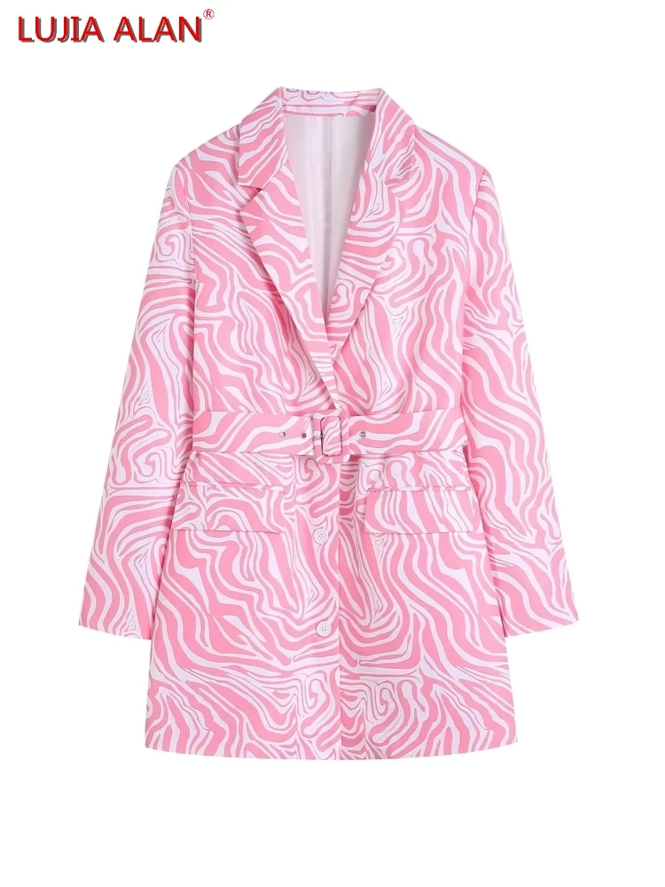 Пальто LUJIA ALAN C1581 женское с полосками зебры, Модный повседневный костюм свободного покроя с карманами, поясом и длинным рукавом, Лидер продаж 
Пальто LUJIA ALAN C1581 женское с полосками зебры, Модный повседневный костюм свободного покроя с карманами, поясом и длинным рукавом, Лидер продаж