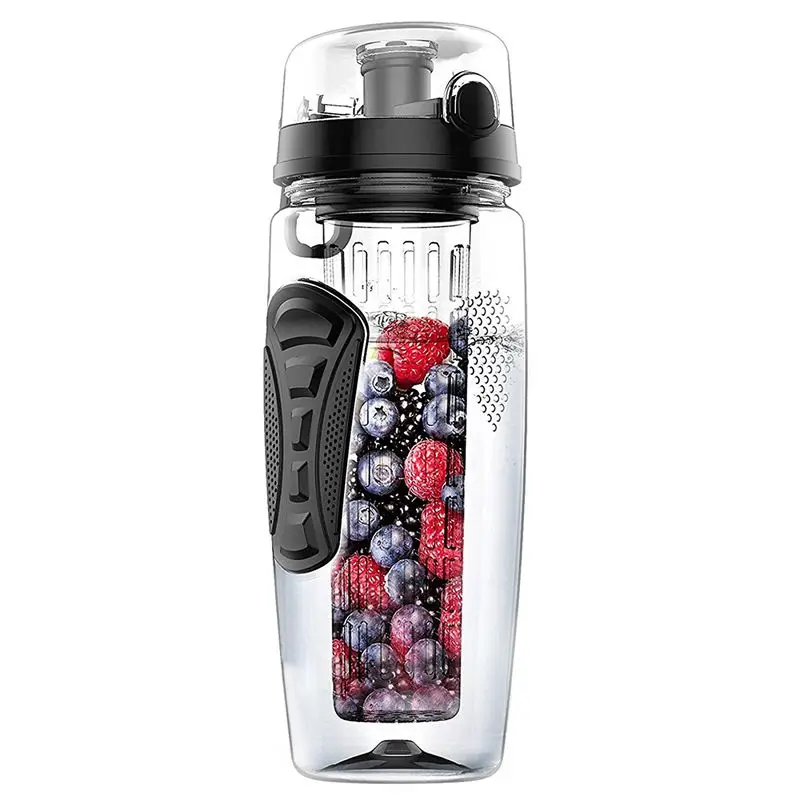 

New 1000ml/32oz Fruit Infusing Infuser Water Bottle Plastic Sports Detox Health black