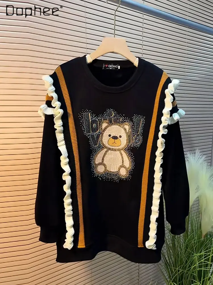 Korean Oversized Women's Clothing Loose Sweet Autumn Winter Cartoon Bear Rhinestone Ruffled Long Sleeve Fleece Pullover hoody
Korean Oversized Women's Clothing Loose Sweet Autumn Winter Cartoon Bear Rhinestone Ruffled Long Sleeve Fleece Pullover hoody