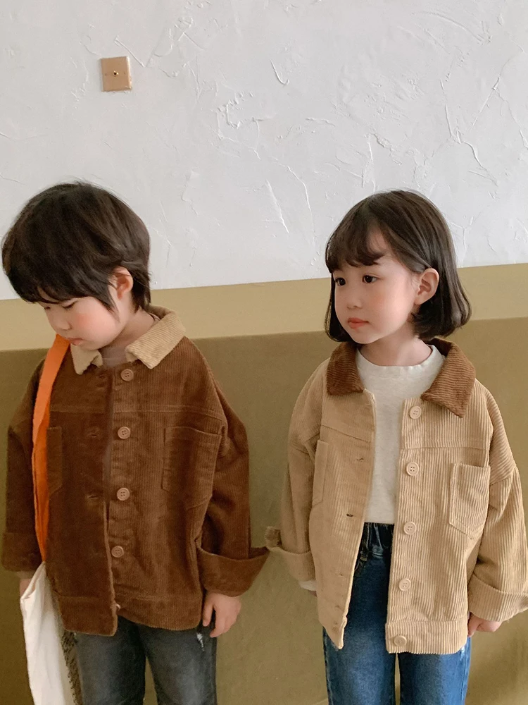 

Модная Вельветовая куртка для маленьких девочек и мальчиков, детское хлопковое пальто для малышей, подходящая ко всему верхняя одежда на пуговицах, весенне-Осенняя детская одежда
