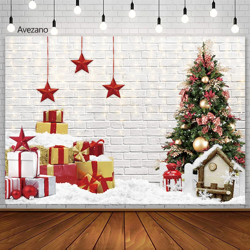 

Рождественские фоны для фотосъемки кирпичная стена Рождественский Декор дерево подарки Звезды снег дети Портрет фон фотостудия фотосъемка