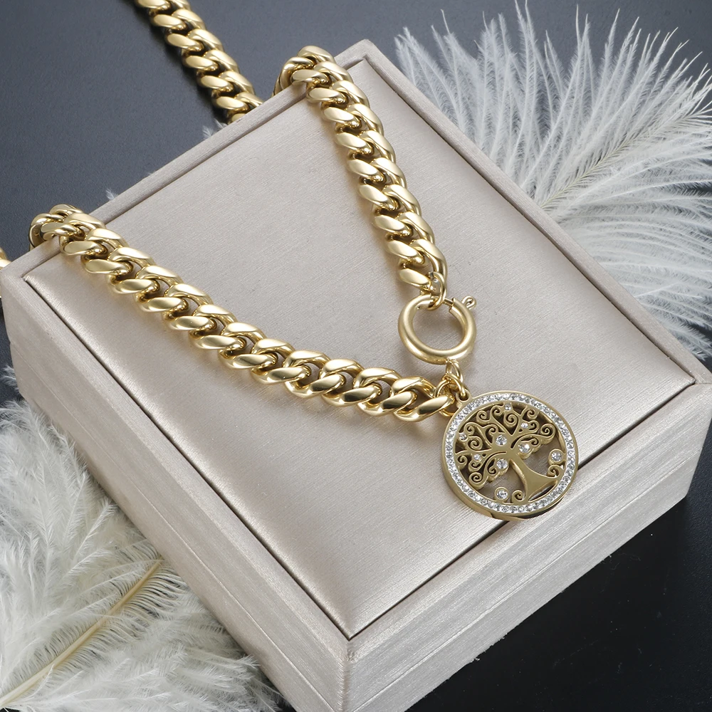 Tree of Life Stainless Steel Crystal Necklace Gold Plated Chunky Choker Thick Chain for Women Waterproof Wholesale Jewelry Gift
Tree of Life Stainless Steel Crystal Necklace Gold Plated Chunky Choker Thick Chain for Women Waterproof Wholesale Jewelry Gift