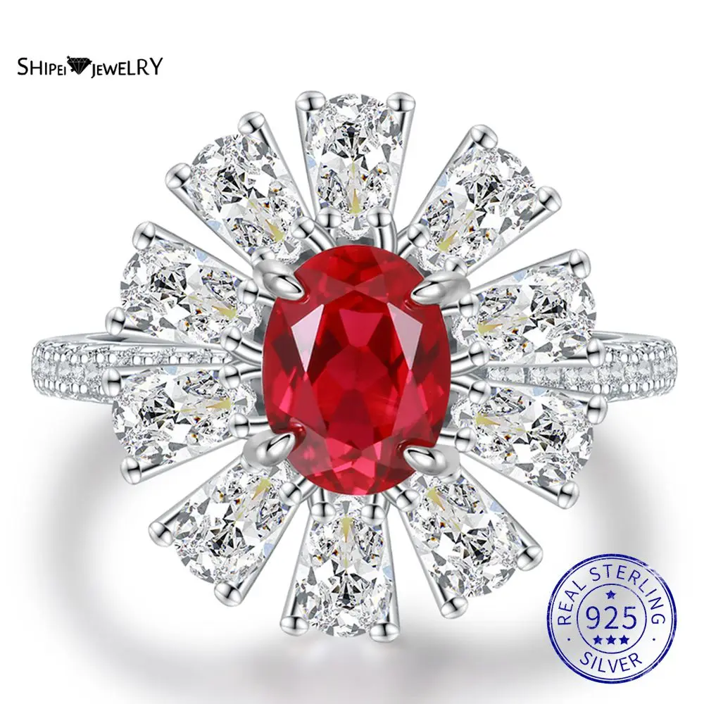 Shipei 100% 925 Sterling Silver Oval Cut Ruby Created Moissanite Gemstone Wedding Engagement Flower Ring Fine Jewelry Wholesale
Shipei 100% 925 Sterling Silver Oval Cut Ruby Created Moissanite Gemstone Wedding Engagement Flower Ring Fine Jewelry Wholesale