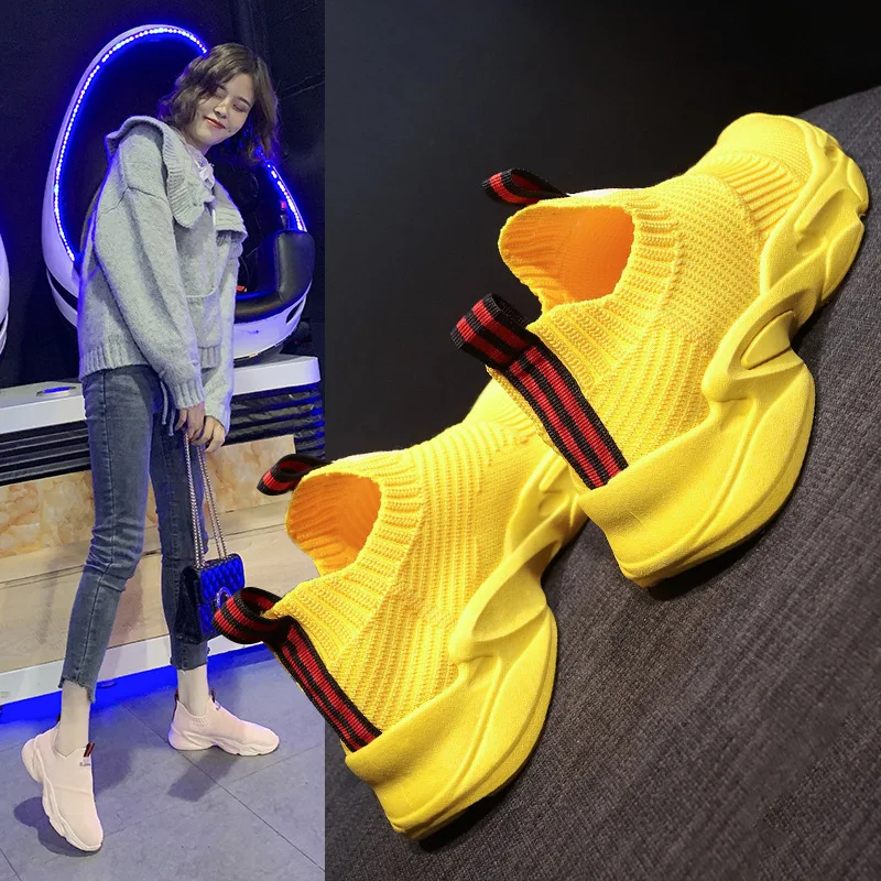 Breathable Knitted Chunky Sneakers Women 2020 New Spring Solid Wedge Sock Shoes Woman Thick Bottom High Top Shoes Female White
Breathable Knitted Chunky Sneakers Women 2020 New Spring Solid Wedge Sock Shoes Woman Thick Bottom High Top Shoes Female White