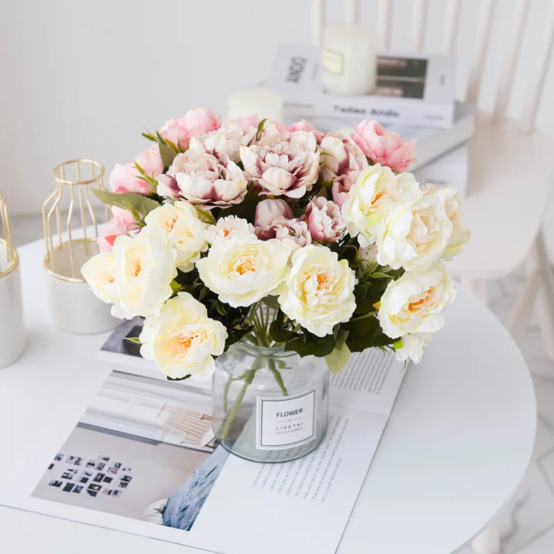 

Искусственные розовые цветы, Свадебный Шелковый Пион, букет невесты, белая роза, искусственный цветок, украшение для дома, аксессуары ручно...