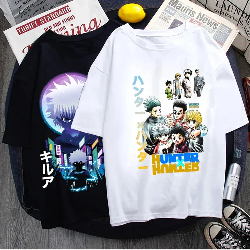 Винтажная Мужская футболка Hunter X с коротким рукавом Killua Zoldyck HXH Hisoka Аниме Манга