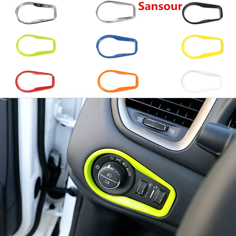 

Sansour ABS Автомобильный интерьер фары лампа переключатель декоративная рамка отделка наклейки для Jeep Renegade 2015-2019 автомобильный Стайлинг