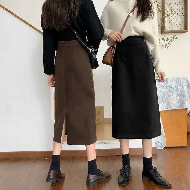 Skirts Autumn And Winter Wool Temperament Black Middle Eldest Girl High Waist Thin Versatile Split A-line 
Skirts Autumn And Winter Wool Temperament Black Middle Eldest Girl High Waist Thin Versatile Split A-line