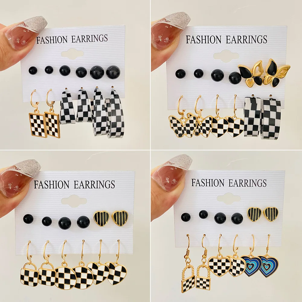 Geomtric Plaid Earrings Set for Women Punk Butterfly Love Heart Dangle Drop Earrings 2022 Black White Checkerboard Jewelry aros
Geomtric Plaid Earrings Set for Women Punk Butterfly Love Heart Dangle Drop Earrings 2022 Black White Checkerboard Jewelry aros