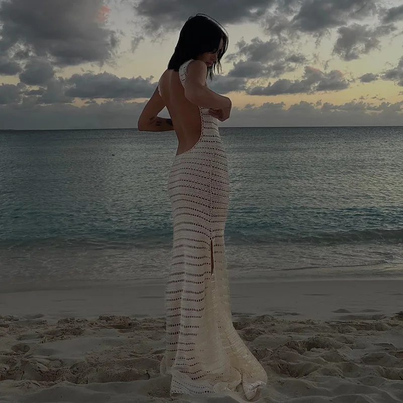 Women's Fashion Solid Color Round Neck Sleeveless Backless Cutout Dresses See-Through Split Knit Maxi Dresses
Women's Fashion Solid Color Round Neck Sleeveless Backless Cutout Dresses See-Through Split Knit Maxi Dresses