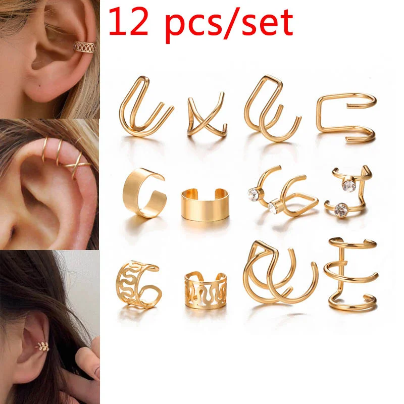 12 pcs/set Women's Crystal Ear Cuff Punk Style Fake Cartilage Earring Personality Clip Earrings Gold Color Non-Piercing Ear Clip
12 pcs/set Women's Crystal Ear Cuff Punk Style Fake Cartilage Earring Personality Clip Earrings Gold Color Non-Piercing Ear Clip
