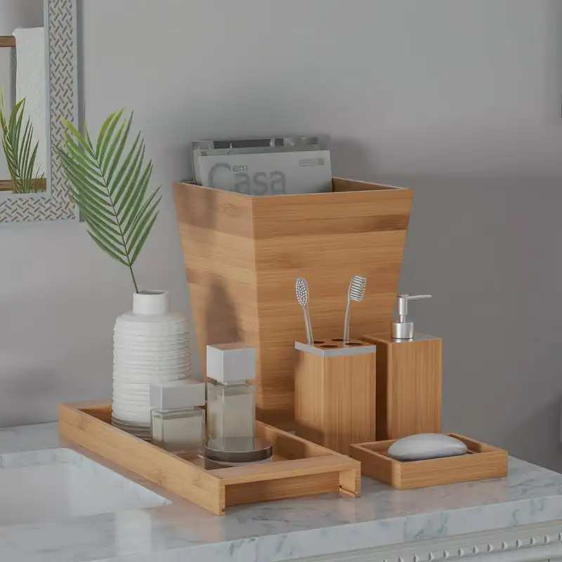 Bath Accessories-5-Piece Set Natural Wood Tray, Lotion Dispenser, Soap Dish, Toothbrush Holder, Wastebasket-Bathroom and Vanity
Bath Accessories-5-Piece Set Natural Wood Tray, Lotion Dispenser, Soap Dish, Toothbrush Holder, Wastebasket-Bathroom and Vanity