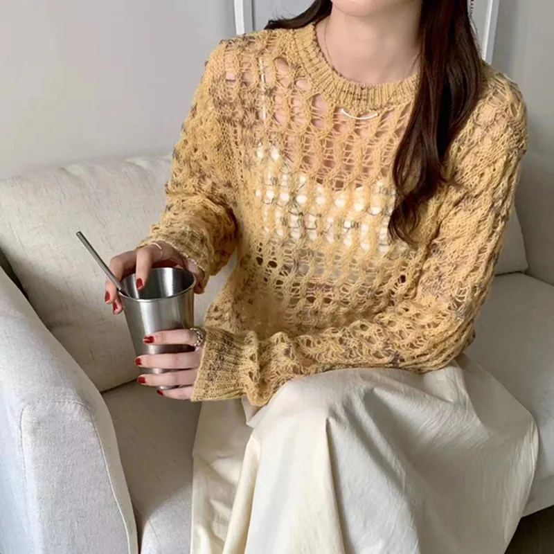 Ажурный свитер свободные женские мягкие мохеровые пуловеры прозрачные с длинным рукавом дырка уличная одежда универсальные трикотажные топы I509 
Ажурный свитер свободные женские мягкие мохеровые пуловеры прозрачные с длинным рукавом дырка уличная одежда универсальные трикотажные топы I509