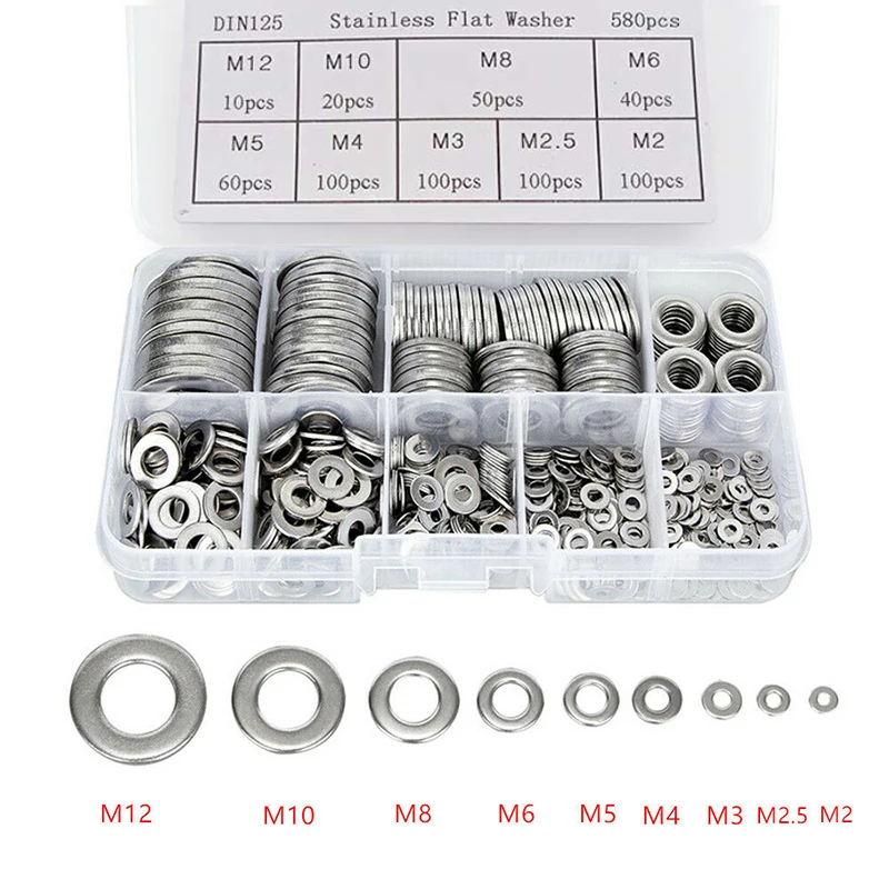 Household Supplies Flat Washer M2-M12 Sets Tools 580pcs Assortment Boxed Fastener Gasket Replacement Stainless Steel
Household Supplies Flat Washer M2-M12 Sets Tools 580pcs Assortment Boxed Fastener Gasket Replacement Stainless Steel