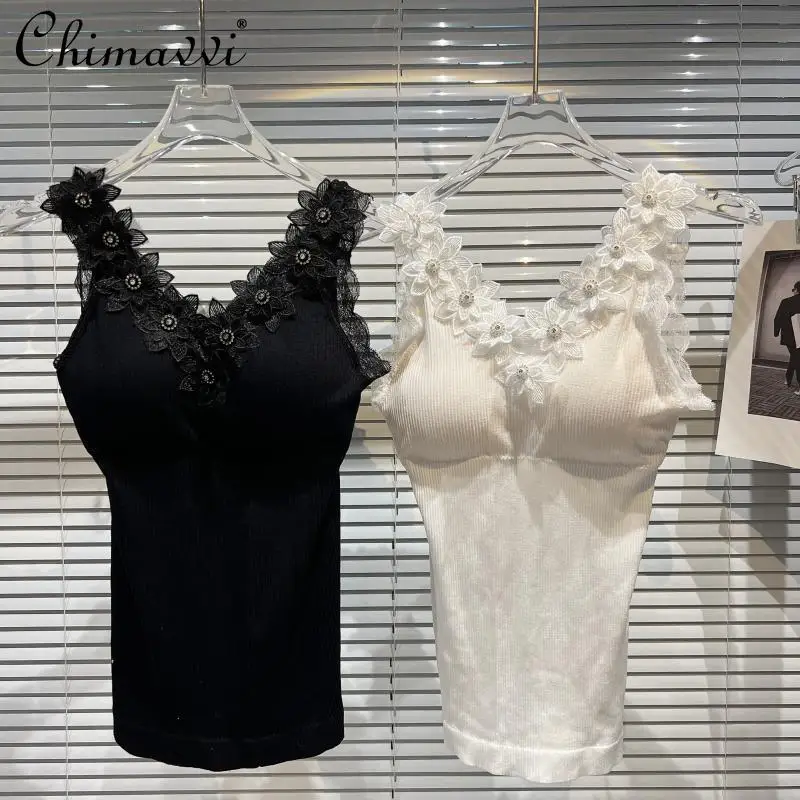 Spring 2022 New Sexy V-neck Sleeveless Sling for Ladies Fashion Mesh Three-Dimensional Flower Slim Chest Pad Top Female
Spring 2022 New Sexy V-neck Sleeveless Sling for Ladies Fashion Mesh Three-Dimensional Flower Slim Chest Pad Top Female