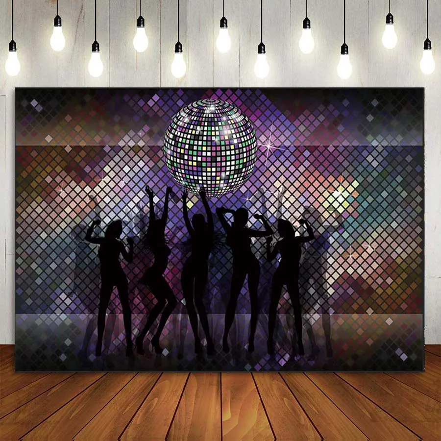 

Photography Backdrop Disco Neon Dark Back to 80s 90s Birthday Party Wall Poster Decor Let's Crazy Table Banner Background Booth