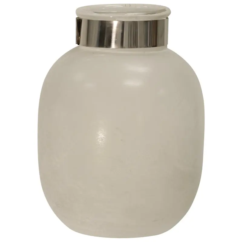

Soda White Hurricane - Glass Jar with Silver Metal Band for home