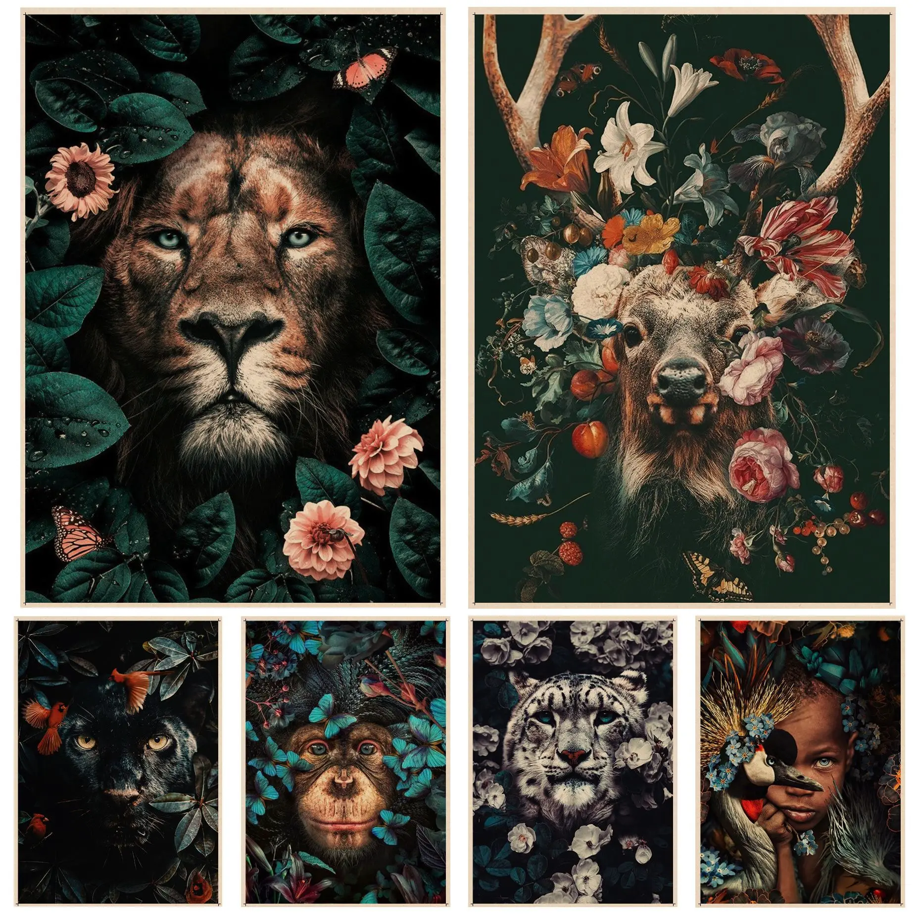 Flower Animal Mural Tiger Lion Zebra Good Quality Prints and Posters Kraft Paper Sticker Home Bar Cafe Room Wall Decor
Flower Animal Mural Tiger Lion Zebra Good Quality Prints and Posters Kraft Paper Sticker Home Bar Cafe Room Wall Decor