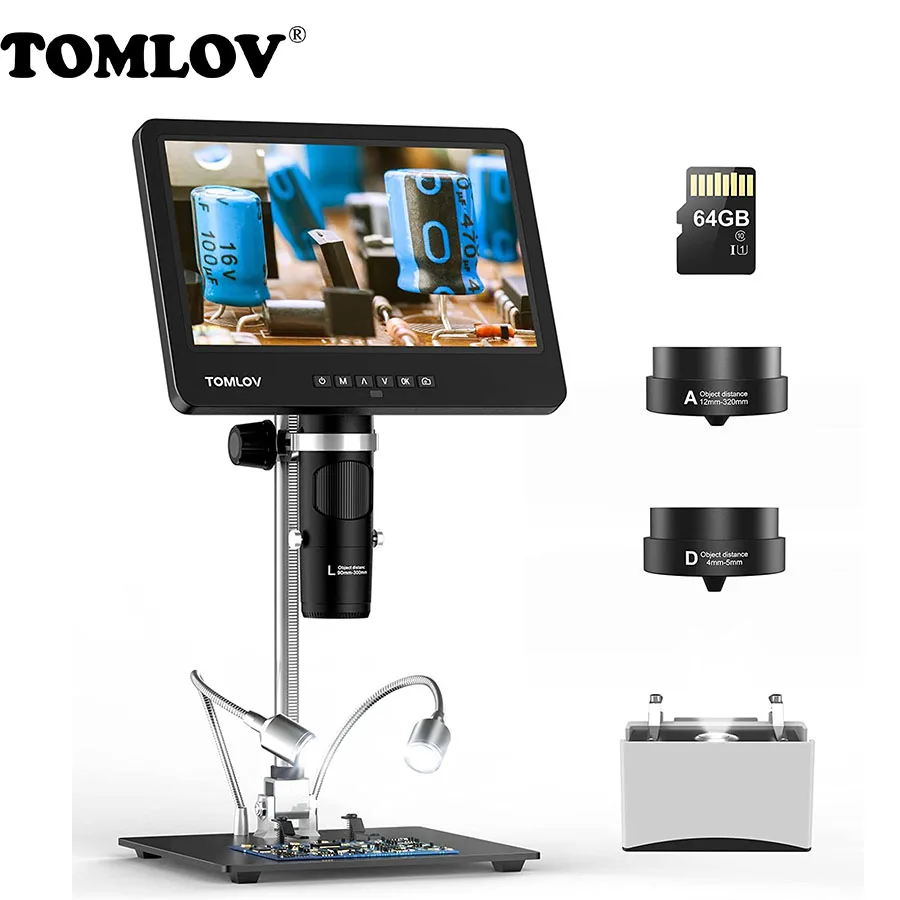 

TOMLOV DM601 Microscope Camera Digital 1500X Triple Lens 7" IPS HDMI USB Microscopio 2K For Soldering Coin Phone iOS Android PC