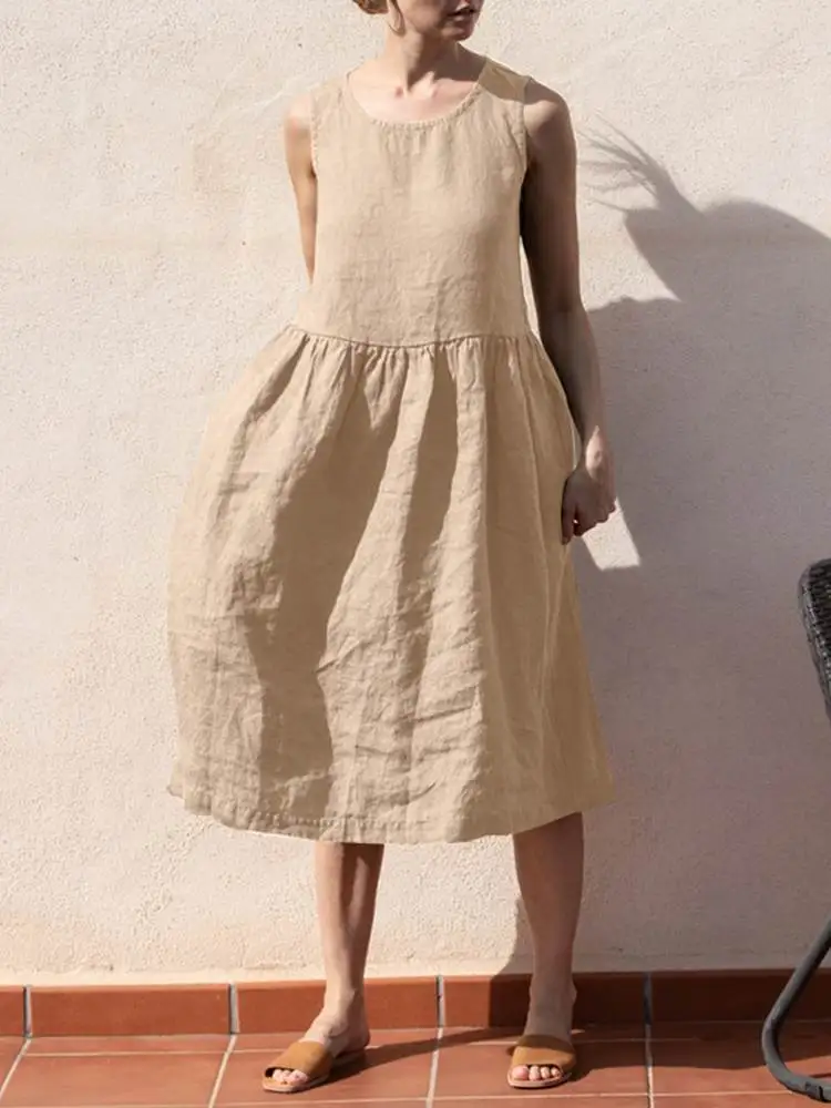 ZANZEA O-Neck Solid Color Midi Sundress Summer Woman Sleeveless Dress Femme Vintage Fashion Casual Oversized Work OL Vestidos
ZANZEA O-Neck Solid Color Midi Sundress Summer Woman Sleeveless Dress Femme Vintage Fashion Casual Oversized Work OL Vestidos