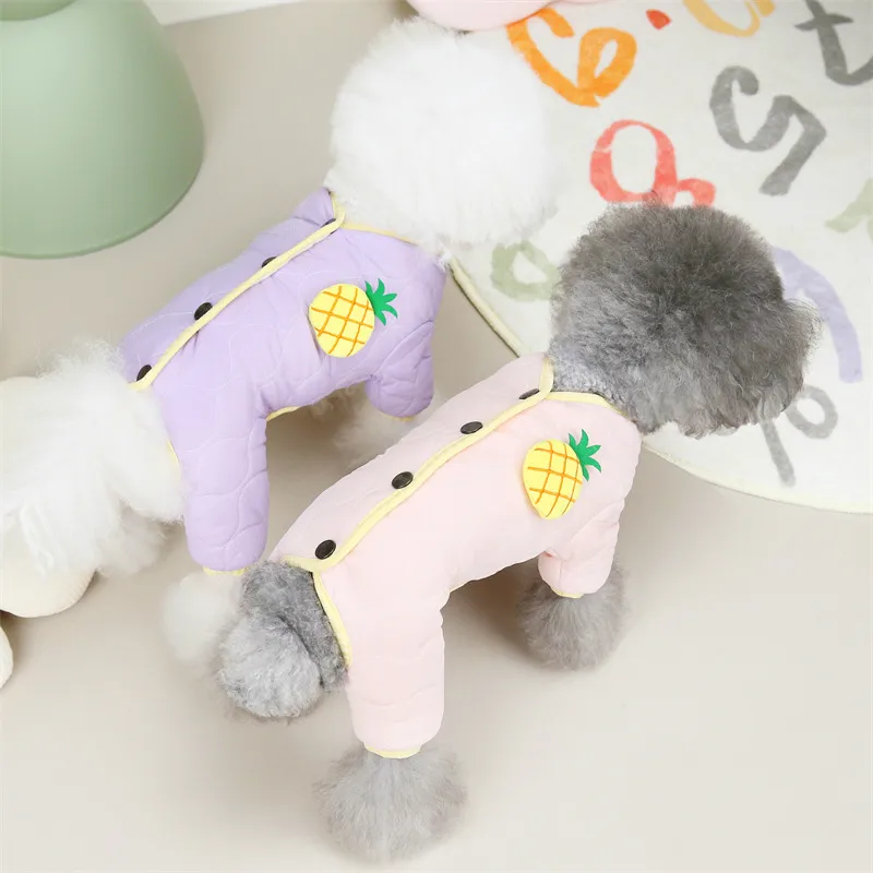 

New Autumn and Winter Warm Small and Medium Cats and Dogs Pineapple Four-legged Cotton-padded Clothes Spot Pet Clothing