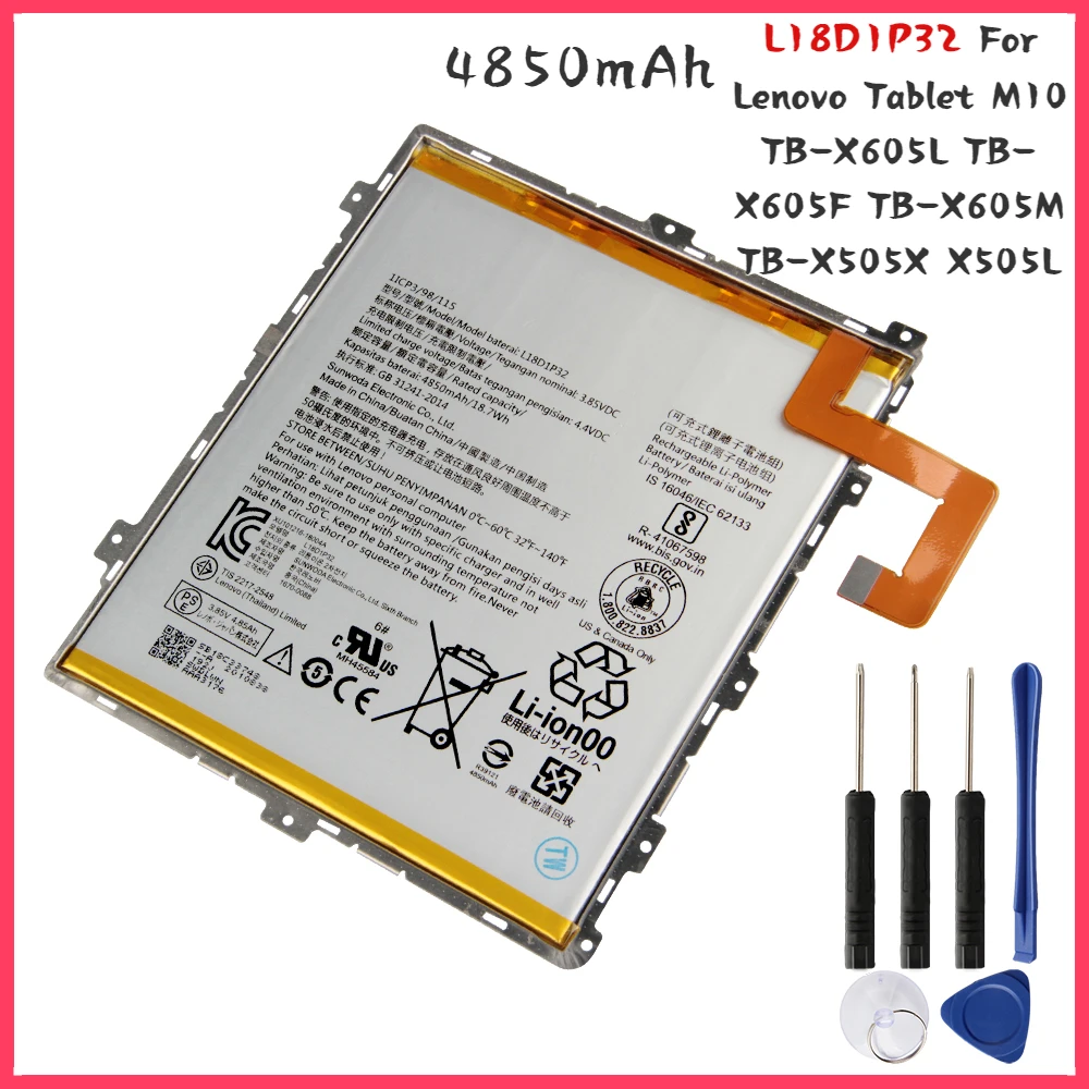 New Tablet Battery L18D1P32 For Lenovo Tablet M10 TB-X605L TB-X605F TB-X605M TB-X505X X505L 4850mAh Free Tools
New Tablet Battery L18D1P32 For Lenovo Tablet M10 TB-X605L TB-X605F TB-X605M TB-X505X X505L 4850mAh Free Tools