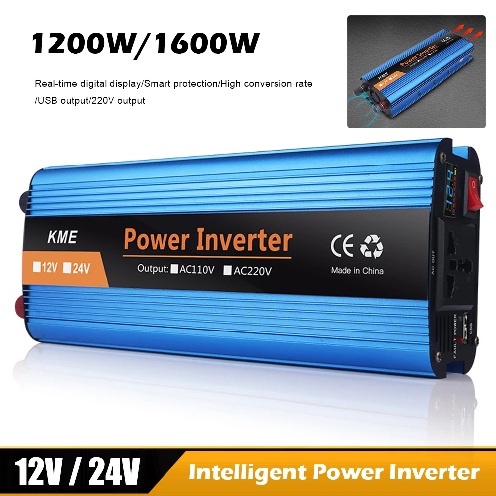 1600W Car Power Inverter DC 12V/24V to AC 220V with 5V/2.1A USB Ports LCD Display Universal Adapter for Phone Tablet Power Bank
1600W Car Power Inverter DC 12V/24V to AC 220V with 5V/2.1A USB Ports LCD Display Universal Adapter for Phone Tablet Power Bank