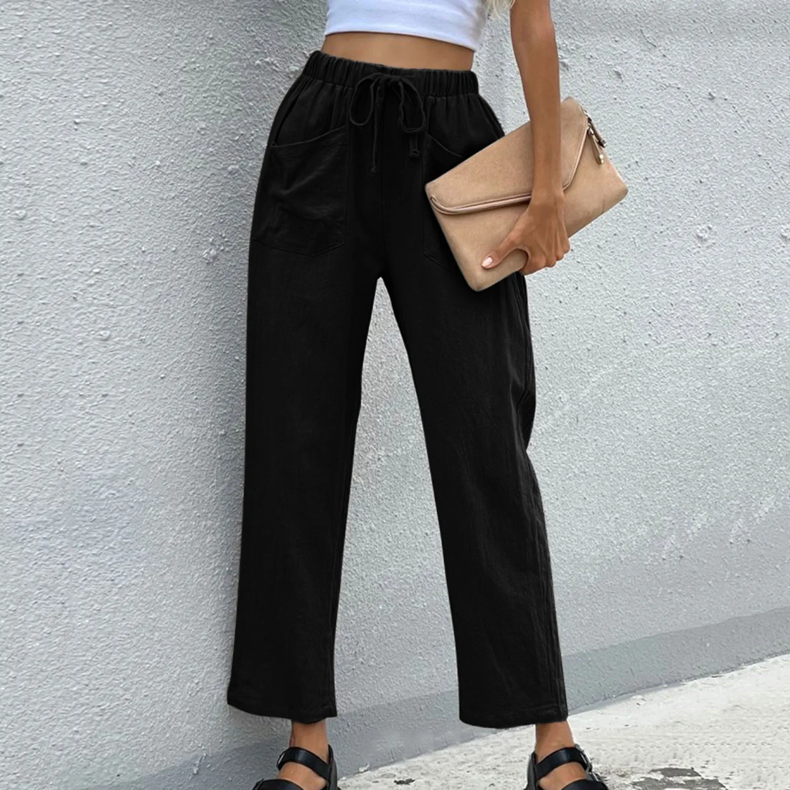 Womens Solid Cotton Linen High Waist Loose And Simple Cotton Linen Casual Pants Casual Trouser Fashionable Simple Pants In Stock 
Womens Solid Cotton Linen High Waist Loose And Simple Cotton Linen Casual Pants Casual Trouser Fashionable Simple Pants In Stock
