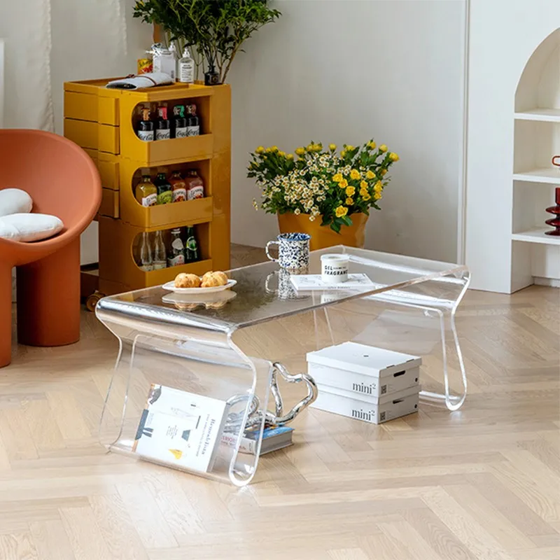 

Акриловый журнальный столик, прозрачные журнальные столики, современный минималистичный фотографический прямоугольный журнальный столик для хранения в гостиной