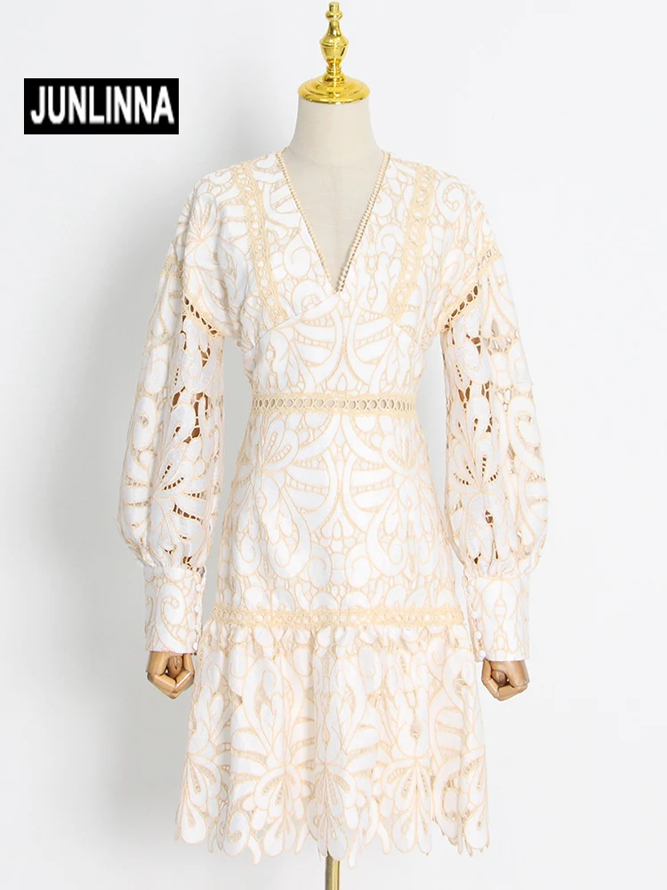 JUNLINNA Designer Fashion Embroidery Dress Spring Autumn Women V Neck Flare Sleeve Hook Flower Hollow Out Runway Vestidos
JUNLINNA Designer Fashion Embroidery Dress Spring Autumn Women V Neck Flare Sleeve Hook Flower Hollow Out Runway Vestidos