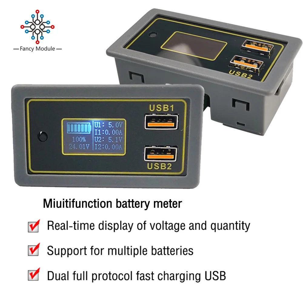 

Двойной USB Вольтметр Амперметр монитор батареи BC Автомобильный дисплей напряжения питания 12 В 24 В тестер емкости литиевых батарей QC3.0