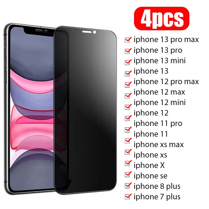 

1-4Pcs Anti Spy Protects Privacy Iphone 14 Pro Max 13 12 11 X XS MAX XR 6 6s 7 8 Plus Full Coverage High Quality Tempered Glass