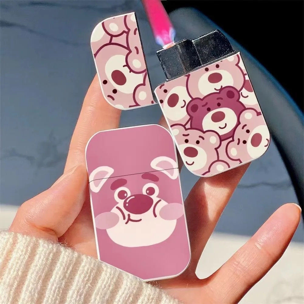 

Strawberry bear cute pink flame gas lighter high value creative windproof