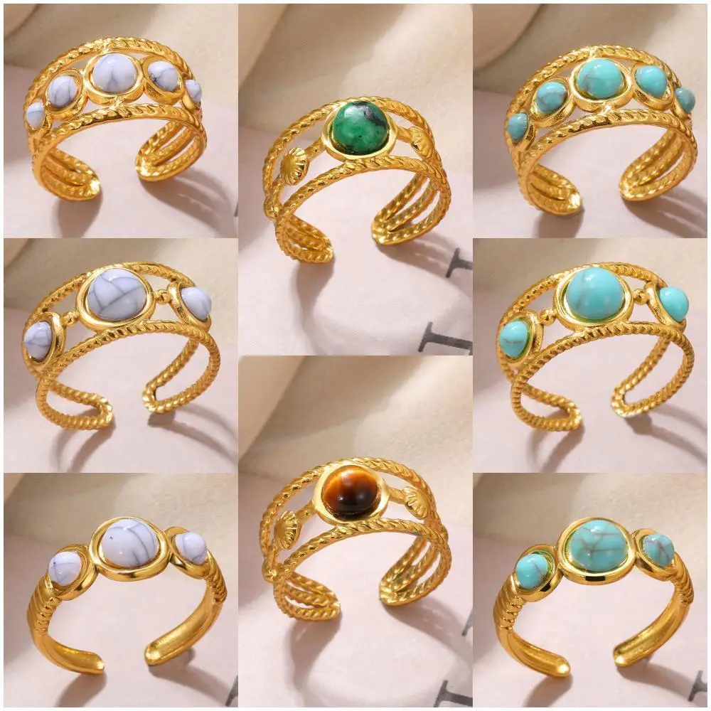 Stainless Steel Natural Stone Rings For Women Men Gold Color Broad Ring Circlet Fashion Finger Jewelry Accessories Gift Anillos
Stainless Steel Natural Stone Rings For Women Men Gold Color Broad Ring Circlet Fashion Finger Jewelry Accessories Gift Anillos