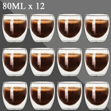 80ML Double Wall Glass Cup 2/12PCS Transparent Handmade Heat Resistant Tea Drink Whisky Wine Set Espresso Coffee Milk Mugs Gift