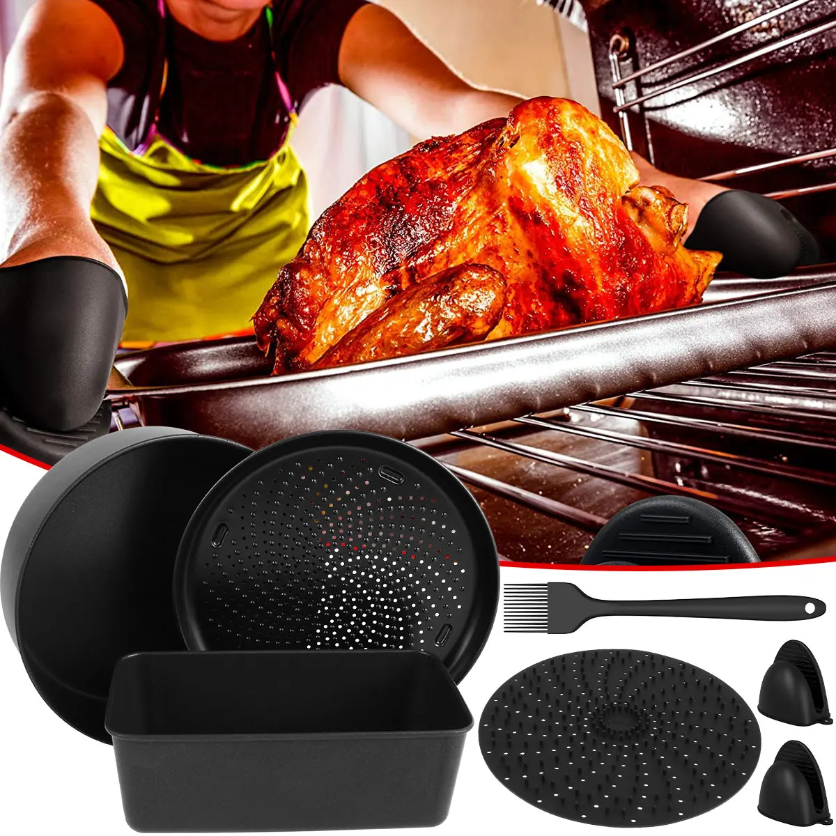 Air Fryer Baking Set of 7 Accessories with Multi-purpose Pan Toast Pan Frying Pan Reusabel Silicone Mat and Mini Silicone Gloves
Air Fryer Baking Set of 7 Accessories with Multi-purpose Pan Toast Pan Frying Pan Reusabel Silicone Mat and Mini Silicone Gloves