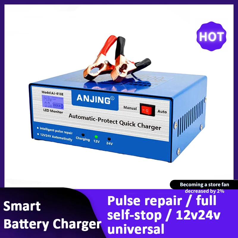 Full Automatic Car Battery Charger Vehicle Battery Charger And Battery Intelligent Pulse Repair 12V/24V Motorcycle Charger Fan
Full Automatic Car Battery Charger Vehicle Battery Charger And Battery Intelligent Pulse Repair 12V/24V Motorcycle Charger Fan