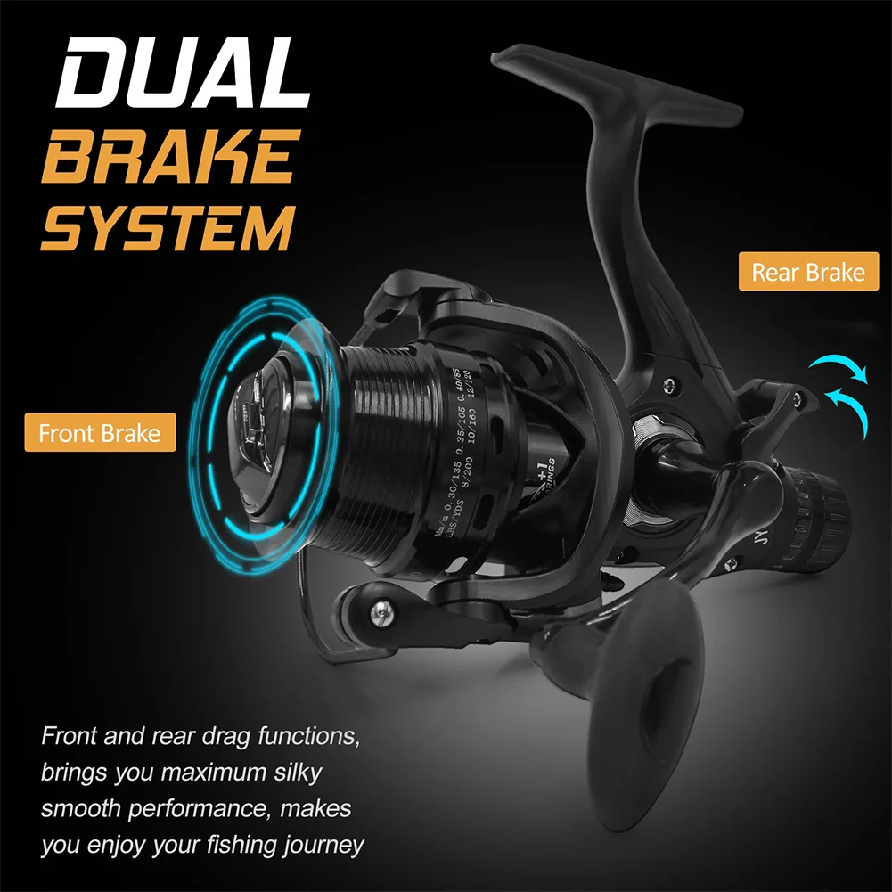 COONOR Spinning Reel JY4000-6000 Fishing Reel 9+1BB Speed Ratio with Dual Brake System Dual Spools Interchangeable Handle
COONOR Spinning Reel JY4000-6000 Fishing Reel 9+1BB Speed Ratio with Dual Brake System Dual Spools Interchangeable Handle
