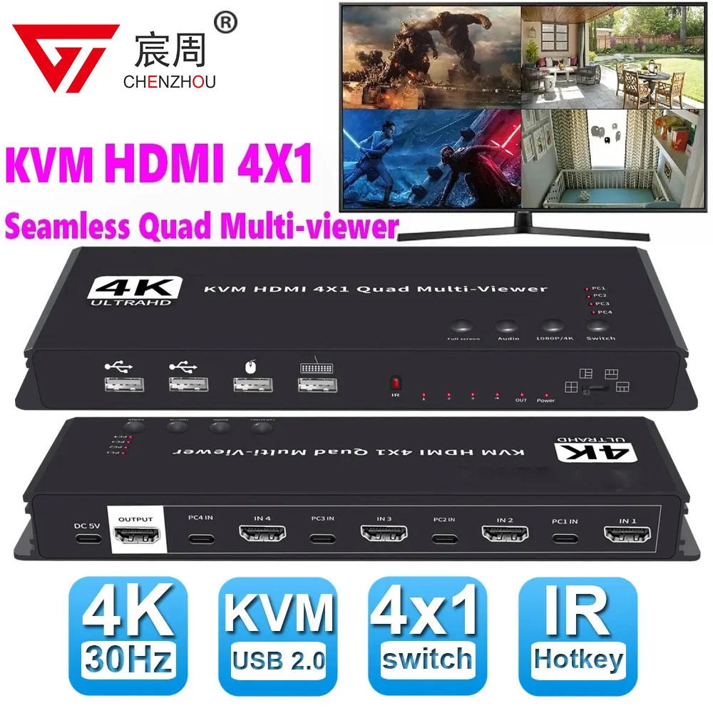 Переключатель KVM HDMI Multiviewer 4K HDMI KVM 4 в 1 выход видео резка 4X1 бесшовный четырехъядерный многофункциональный переключатель KVM для 4-х компьютеров KVM HDMI Quad Multi-viewer Switch 4x1 1080P HDMI KVM Multiv
Переключатель KVM HDMI Multiviewer 4K HDMI KVM 4 в 1 выход видео резка 4X1 бесшовный четырехъядерный многофункциональный переключатель KVM для 4-х компьютеров KVM HDMI Quad Multi-viewer Switch 4x1 1080P HDMI KVM Multiv
