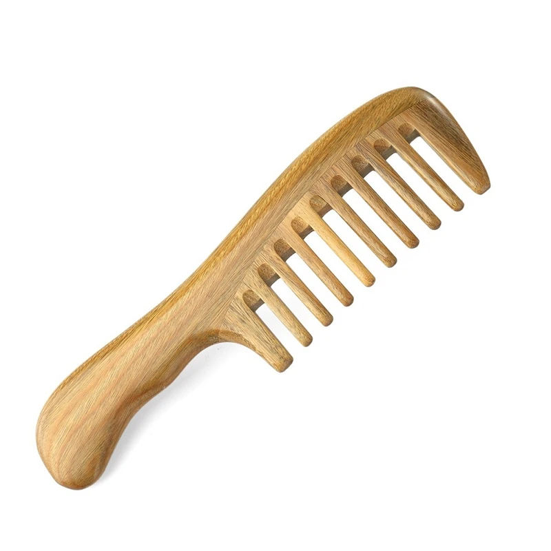 

Wide Tooth Natural Sandalwood Hair Comb- No Static Wooden Detangling Comb With Smooth Handle For Thick Curly Wavy Hair
