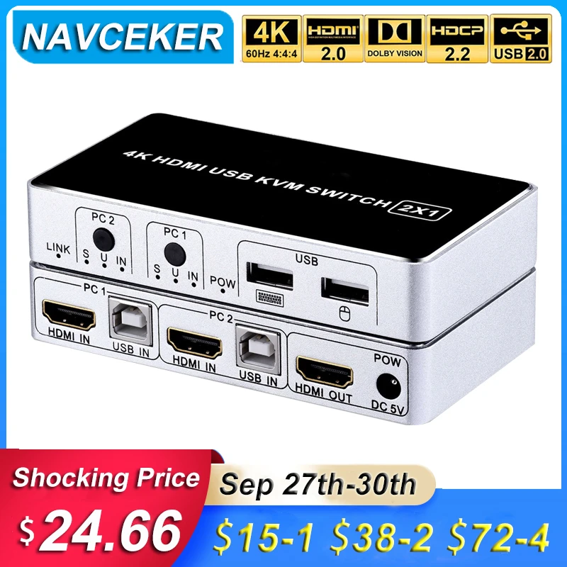 2022 4K 60Hz KVM Switch HDMI 2 Port HDMI KVM Switch USB PC Computer KVM Switch Keyboard Mouse Switcher Box for Laptop,PS4,Xbox
2022 4K 60Hz KVM Switch HDMI 2 Port HDMI KVM Switch USB PC Computer KVM Switch Keyboard Mouse Switcher Box for Laptop,PS4,Xbox
