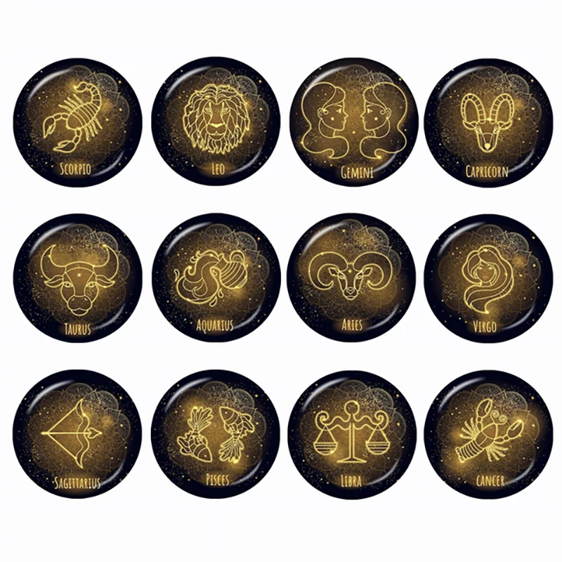 

12 Zodiac Signs Mandala Pattern 12pcs 12mm/16mm/18mm/20mm/25mm/30mm Round Photo Glass Cabochon Demo Flat Back Making Finding
