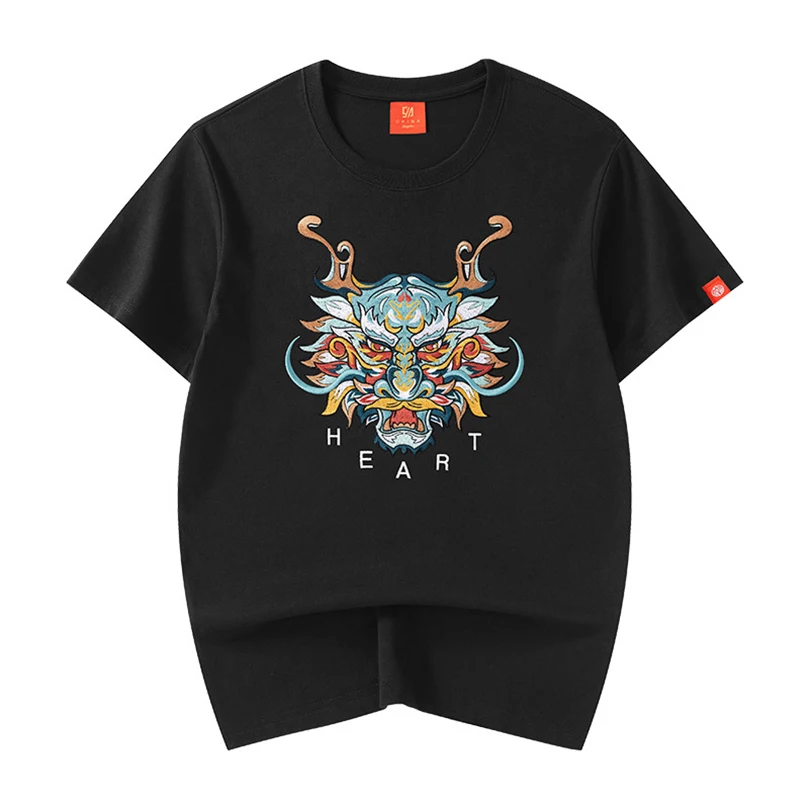 

Dragon Embroidery Tshirt Men 100% Cotton Sukajan Oversize Short Sleeve T-Shirt Male Undershirt Fashion 2023 Summer Clothing
