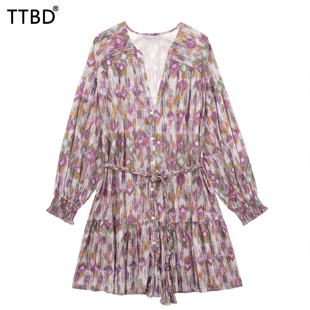 TTBD Woman short printed shirt dress with braided belt Women Fashion slot collar long sleeves Female summer mini ruffled Dresses
TTBD Woman short printed shirt dress with braided belt Women Fashion slot collar long sleeves Female summer mini ruffled Dresses